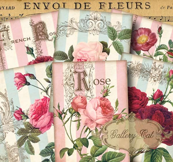 COTTAGE GARDEN Digital Collage Sheet Printable Gift Tags Scrapbook Ca…