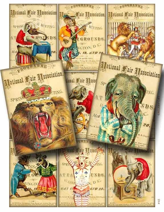 VINTAGE CIRCUS Digital Collage Sheet CS48 Instant Download Paper Craf…