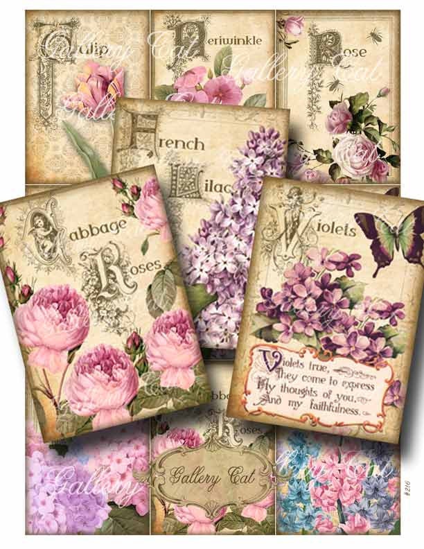 ANTIQUE FLORALS Digital Collage Sheet Instant Download for Scrapbooki…