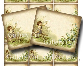 CHERUB TAGS Digital Collage Sheet Sweet Victorian Image Dove Flowers Instant Download par GalleryCat CS222