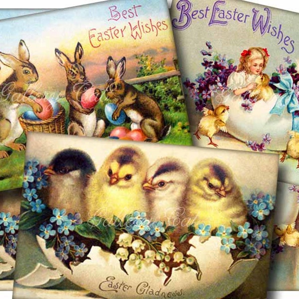 Instant Download VINTAGE EASTER Digital Collage Sheet Old Postcard Images Scrapbooking Card Tags Altered Art GalleryCat CS154