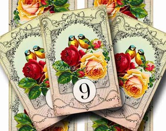 Vintage Wedding Table Numbers Digital Collage Sheets Birds Roses SUMMER LOVE 10 Printable Tented Cards Instant Download Gallery Cat  CS199