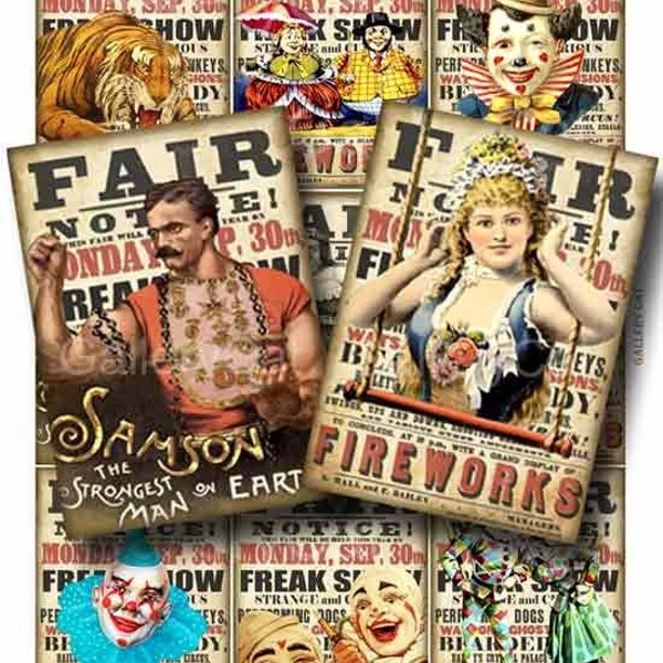 Fun Fair  Digital Collage Sheet Instant Download for Card Paper Crafts Journal Decoupage Original Whimsical Altered Art by GalleryCat CS60