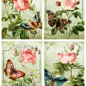 Old English Roses with Butterfly Digital Collage Sheet Instant Download for Paper Crafts Original Whimsical Altered Art by GalleryCat CS8 image 1