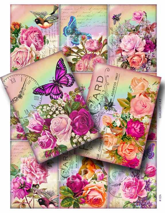 RAINBOWS and ROSES Digital Collage Sheet Instant Download Paper Craft…