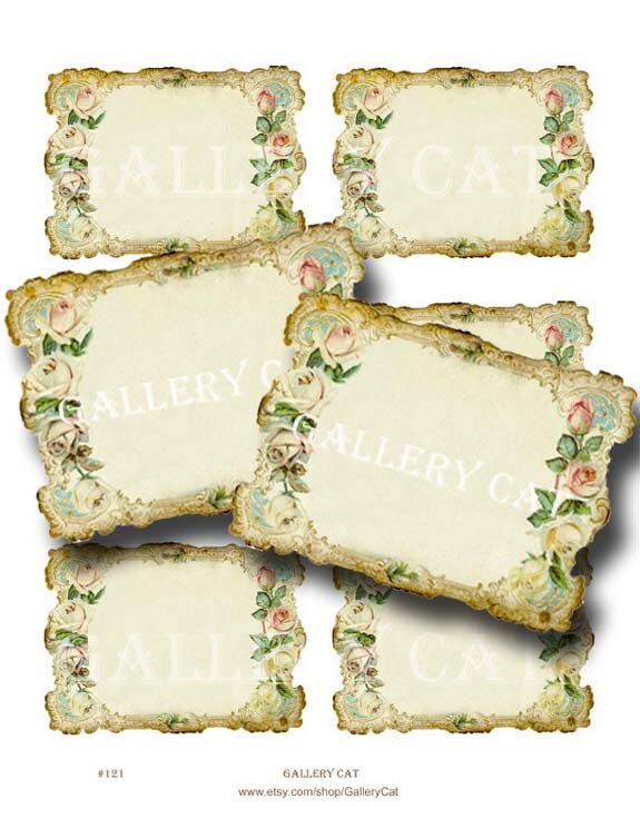 Blank Victorian Rose Card Digital Collage Sheet Instant Download Pape…