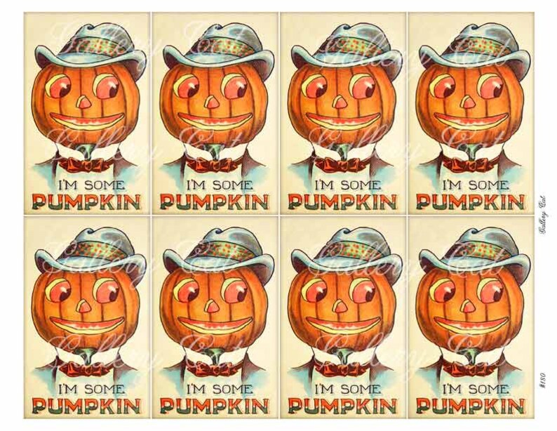 Vintage Halloween JOL Pumpkin Digital Collage Sheet Instant Download for Hang Tags Scrapbooking Cards Ornament Crafts by GalleryCat CS180 image 2