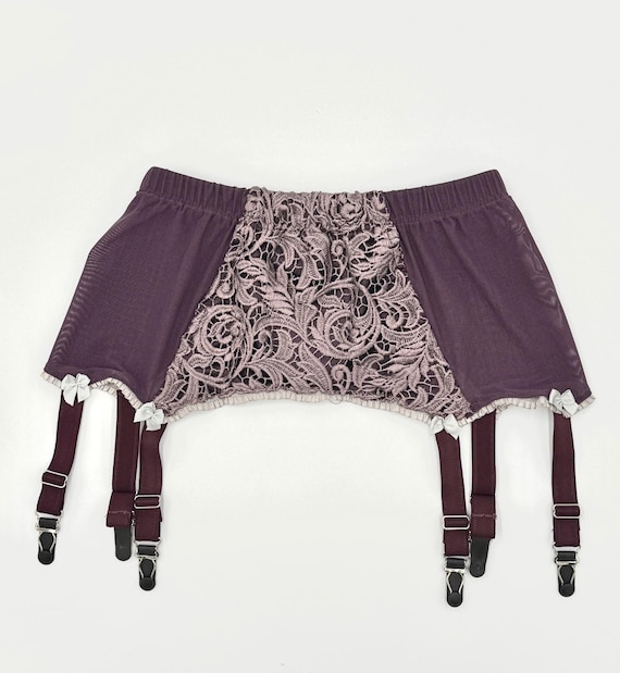 Elegant Garter Belt Violet Lace Simply  Handmade Lace & Mesh Lingerie,  Suspender Belt, Retro Stocking Belt for Women - Etsy New Zealand