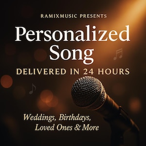 May include: A promotional image with a microphone and text. The words "Personalized Song" are prominently displayed, with "DELIVERED IN 24 HOURS" below. Additional text mentions "Weddings, Birthdays, Loved Ones & More" against a dark, blurred background.