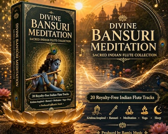 Krishna Flute Meditation Music Pack, 20 Royalty-Free Indian Bansuri Tracks for Yoga Sleep Relaxation
