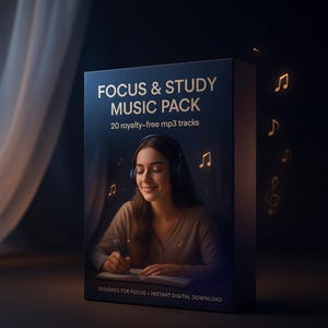 Focus and Study Music Pack Royalty-Free - 20 MP3 Tracks for Study, Deep Work, Reading, & Productivity – Instant Digital Download