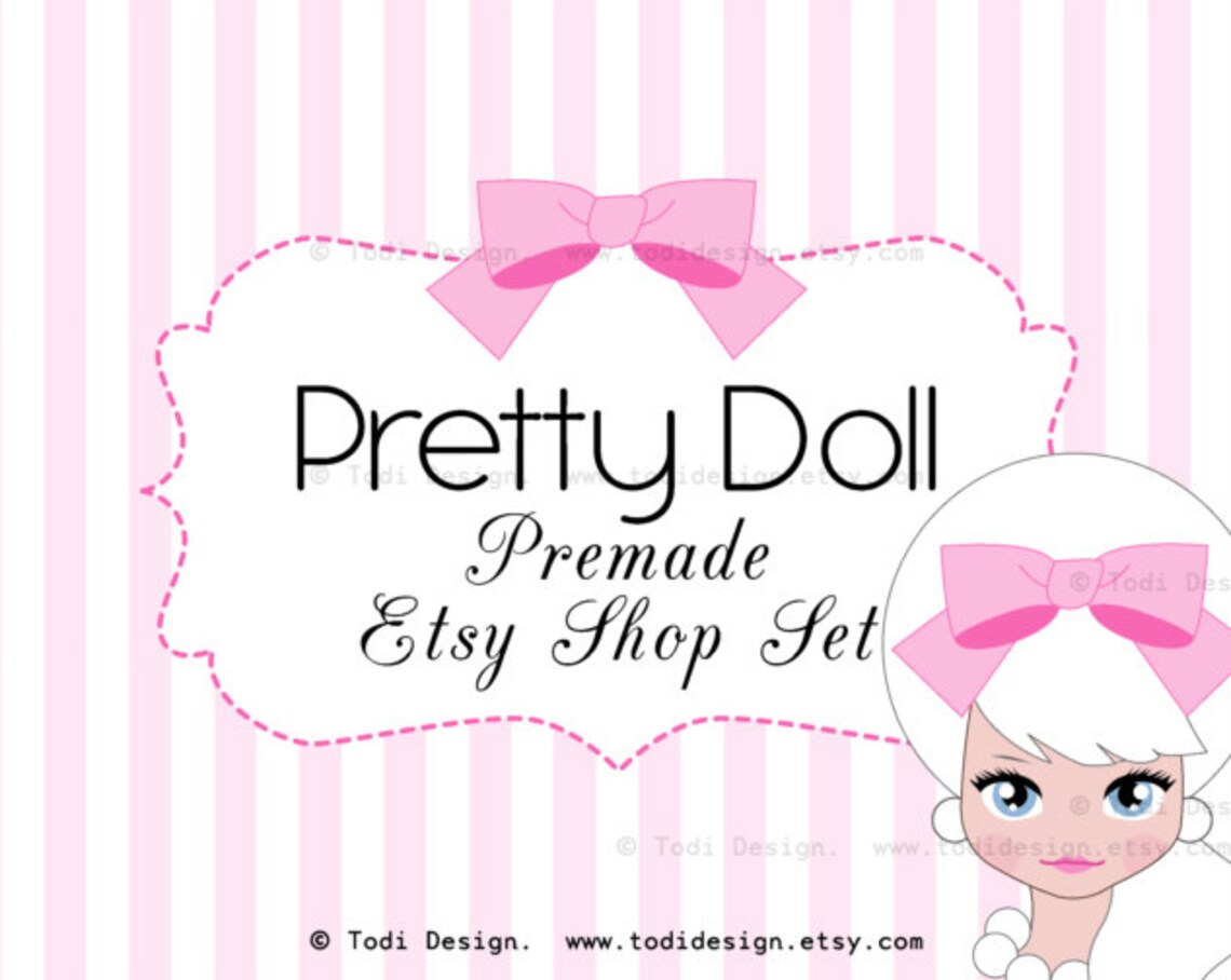 Pretty Doll Premade Etsy Shop Banner set and business card | Etsy