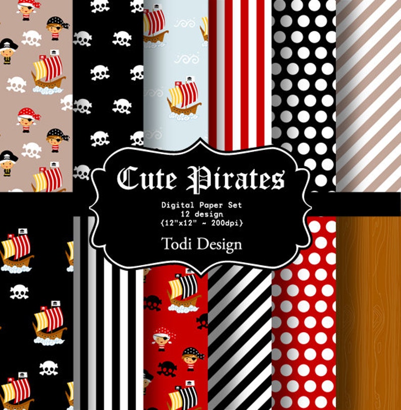 Cute Pirates INSTANT DOWNLOAD Digital Paper Set | Etsy
