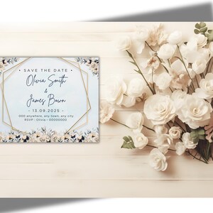 Save the date, digital floral wedding invitation