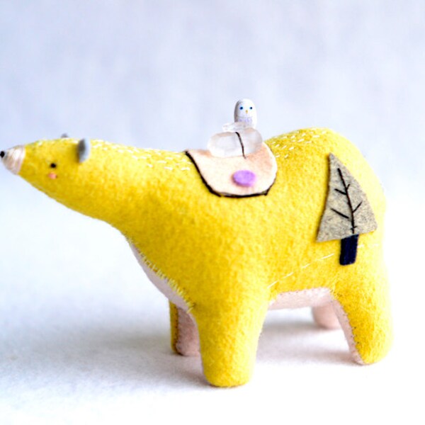 yellow wood spirit bear - soft sculpture animal