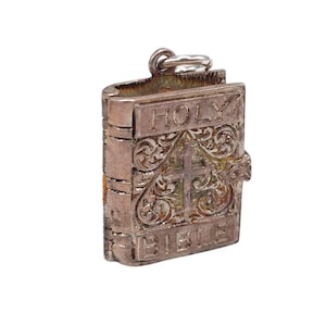 Vintage 925 Sterling Silver Holy Bible Opening Charm Contains the Lords Prayer Pendant Necklace Bracelet Religious Jewellery Gift