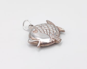 Vintage 925 Sterling Silver Puffed Fish Charm Pendant Bracelet Necklace Sea Life Jewellery Gift