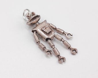 Pulseira/Colar Vintage em Prata de Lei 925 com Pingente Articulado do Robô Marciano da Cadbury Smash - Presente em Prata Maciça