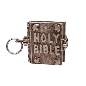 NUVO Vintage 925 Sterling Silver Articulated Holy Bible Church Inside Charm Pendant Necklace Bracelet Christian Solid Silver Jewellery
