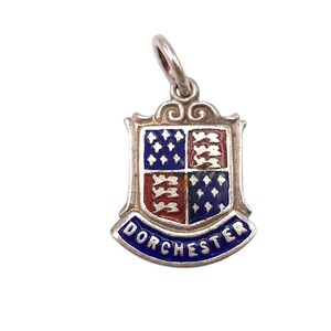 Vintage 925 Sterling Silver Dorchester England Enamel Travel Shield Charm Bracelet Traditional Pendant Necklace Enameled Jewellery Gift