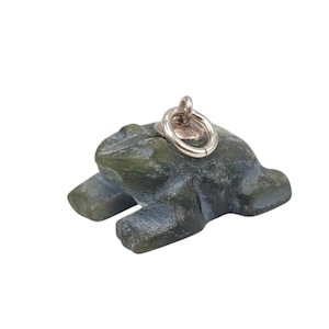 Rough Carved Jade Frog with Sterling Silver Bale 3D Lucky Frog Talisman Charm Pendant Animal Toad Bracelet Necklace Nature Jewellery Gift