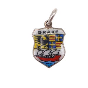 Vintage 835 Silver Brake German City Colourful Enamel Travel Shield Charm Bracelet Traditional Pendant Necklace Enameled Jewellery Gift