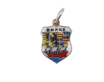 Vintage 835 frein en argent ville allemande coloré émail voyage bouclier à breloques bracelet traditionnel pendentif collier émaillé bijoux cadeau