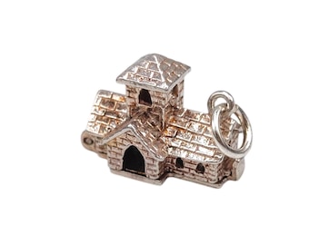 Vintage 925 Sterling Silver Opening Charm Wedding Chapel Articulated Castle Bracelet Traditional Pendant Necklace Travel Jewellery Gift