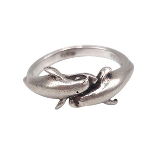 Vintage Solid 925 Sterling Silver Bypass Double Dolphin Ring Size UK L , 2.7 gram Gift Ocean Jewellery