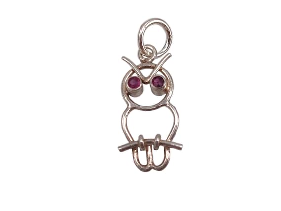 Vintage 925 Sterling Silver Owl with Red Gem Set Eyes Animal Charm Bracelet Traditional Pendant Necklace Jewellery Gift