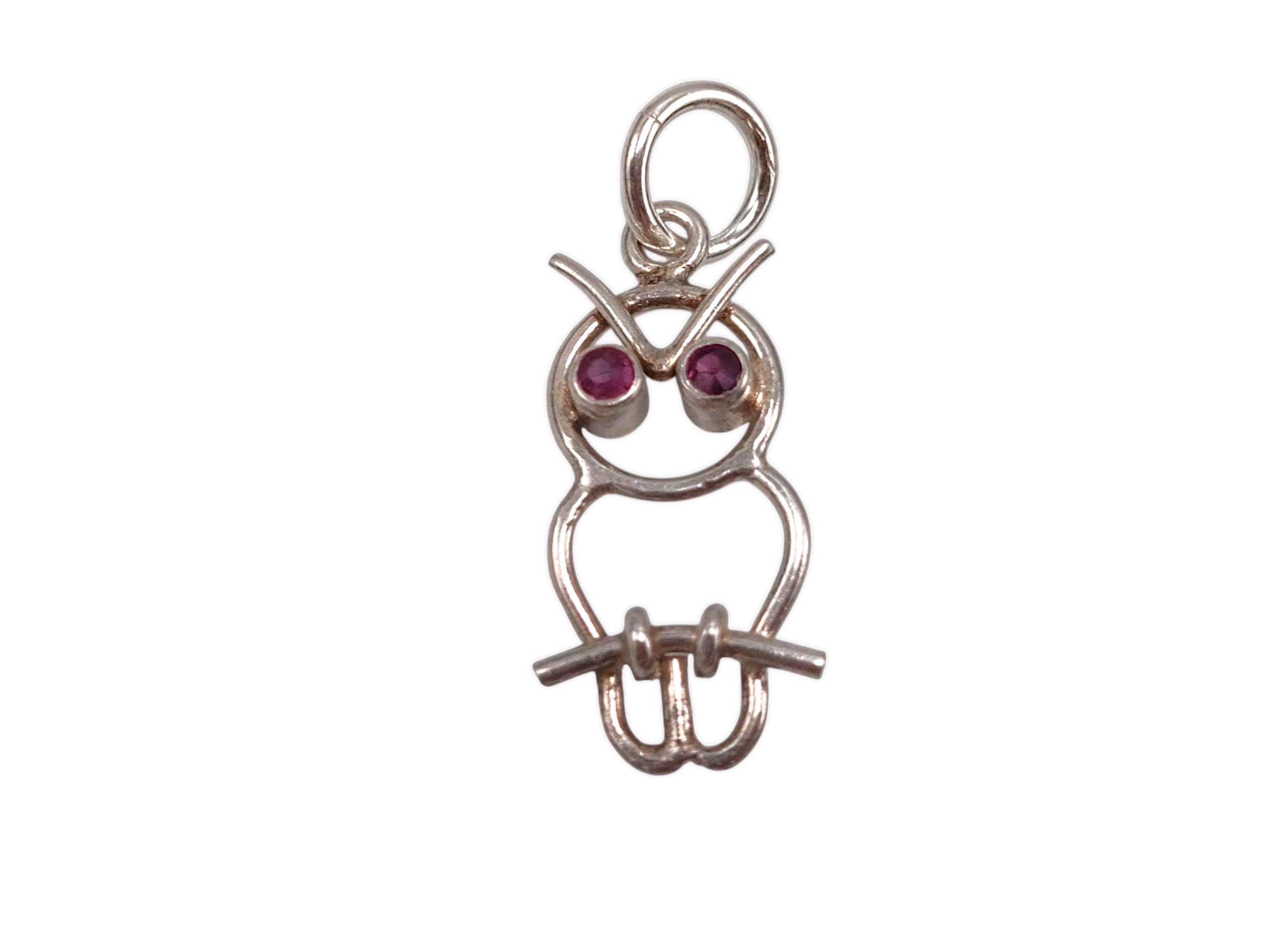 Vintage 925 Sterling Silver Owl with Red Gem Set Eyes Animal Charm Bracelet Traditional Pendant Neck