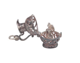 Vintage 925 Sterling Silver Jug Opening to Reveal Woman with Water Pitcher Aquarius Zodiac Star Sign Charm Bracelet Pendant Jewellery Gift