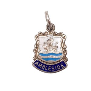 Vintage 925 Sterling Silver Ambleside England Enamel Travel Shield Charm Bracelet Traditional Pendant Necklace Enameled Jewellery Gift