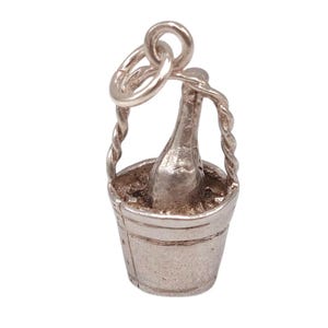 Vintage 925 Sterling Silver Champagne Bottle Ice Bucket Charm Bracelet Necklace Pendant Gift Silver Jewellery