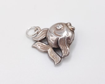 Vintage 925 Sterling Silver Puffed Goldfish Fish Charm Pendant Bracelet Necklace Silver Gift Jewellery