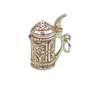 Vintage 925 Sterling Silver German Beer Stein Tankard Opening Cup Charm Bracelet Drinking Pendant Jewellery Gift