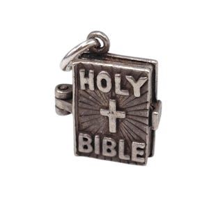 NUVO Vintage 925 Sterling Silver Holy Bible Opening Charm Contains the Lords Prayer Pendant Necklace Bracelet Religious Jewellery Gift