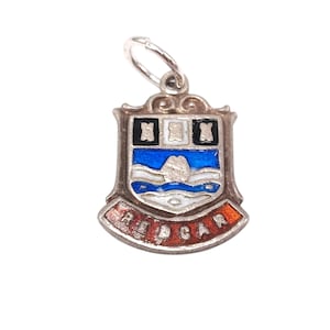 Vintage 925 Sterling Silver Redcar England Enamel Travel Shield Charm Bracelet Traditional Pendant Necklace Enameled Jewellery Gift