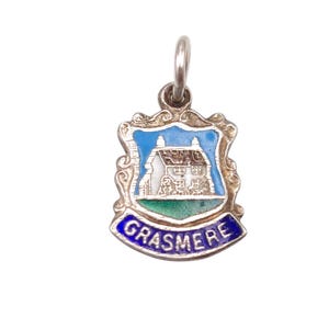 Vintage 925 Sterling Silver Grasmere England Enamel Travel Shield Charm Bracelet Traditional Pendant Necklace Enameled Jewellery Gift