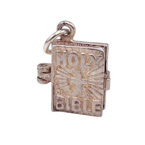Vintage 925 Sterling Silver Holy Bible Opening Charm Contains the Lords Prayer Pendant Necklace Bracelet Religious Jewellery Gift