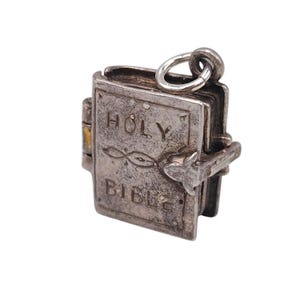Vintage 925 Sterling Silver Holy Bible Opening Charm Contains the Lords is my shepard Prayer Psalm Pendant Necklace Bracelet Religious Gift