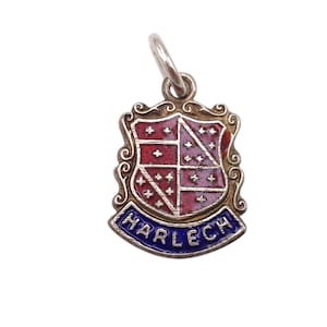 Vintage 925 Sterling Silver Harlech Wales Enamel Travel Shield Charm Bracelet Traditional Pendant Necklace Enameled Jewellery Gift