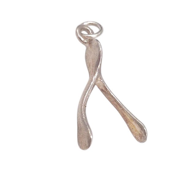 Vintage 925 Sterling Silver 3D Wishbone Lucky Charm Bracelet Good Luck Pendant Necklace British Jewellery Gift