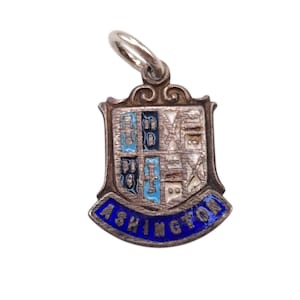 Vintage 925 Sterling Silver Ashington England Blue Enamel Travel Shield Charm Bracelet Traditional Pendant Necklace Enameled Jewellery Gift