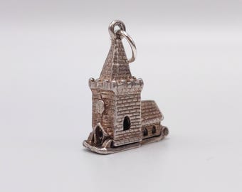 Vintage 925 Sterling Silver Opening Charm Wedding Chapel Articulated Castle Bracelet Traditional Pendant Necklace Travel Jewellery Gift