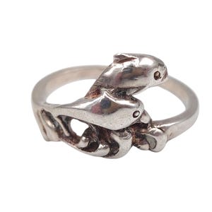 Vintage Solid 925 Sterling Silver Dolphin Ocean Nature Adjustable Open Band Ring Size UK P 1/2 , 2.9 gram Gift Ocean Jewellery