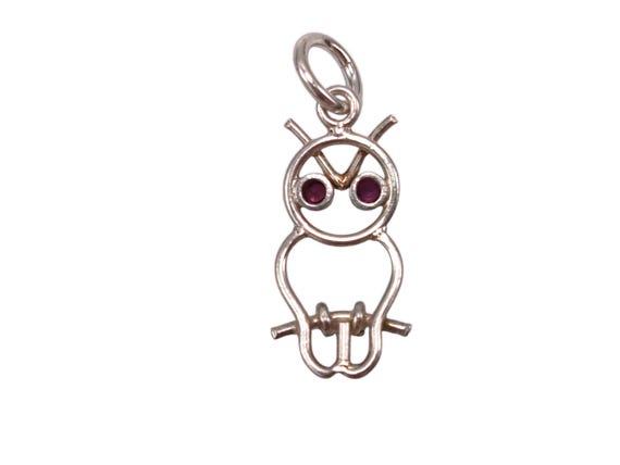 Vintage 925 Sterling Silver Owl with Red Gem Set Eyes Animal Charm Bracelet Traditional Pendant Necklace Jewellery Gift View 2