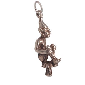 Colgante vintage de duendecillo de la suerte de Cornualles, duendecillo/elfo de plata de ley 925, pulsera de hada de la buena suerte, collar, joyería de plata maciza, regalo