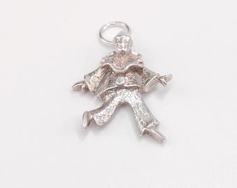 Pulseira vintage em prata de lei 925 com pingente de palhaço de circo, joia para mulher, presente em prata maciça.