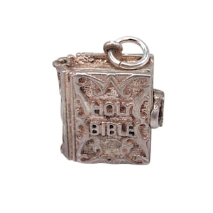 Vintage 925 Sterling Silver Holy Bible Opening Charm Contains the Lords Prayer Pendant Necklace Bracelet Religious Jewellery Gift